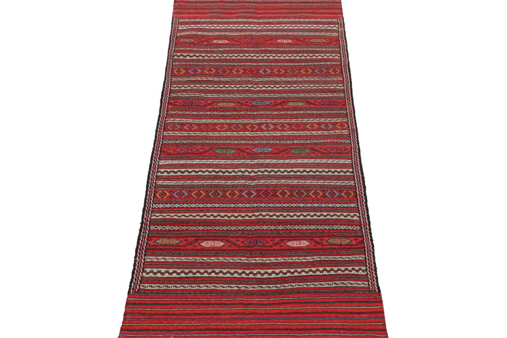 Red Vintage Baluch Tribal Kilim Runner with Stripes