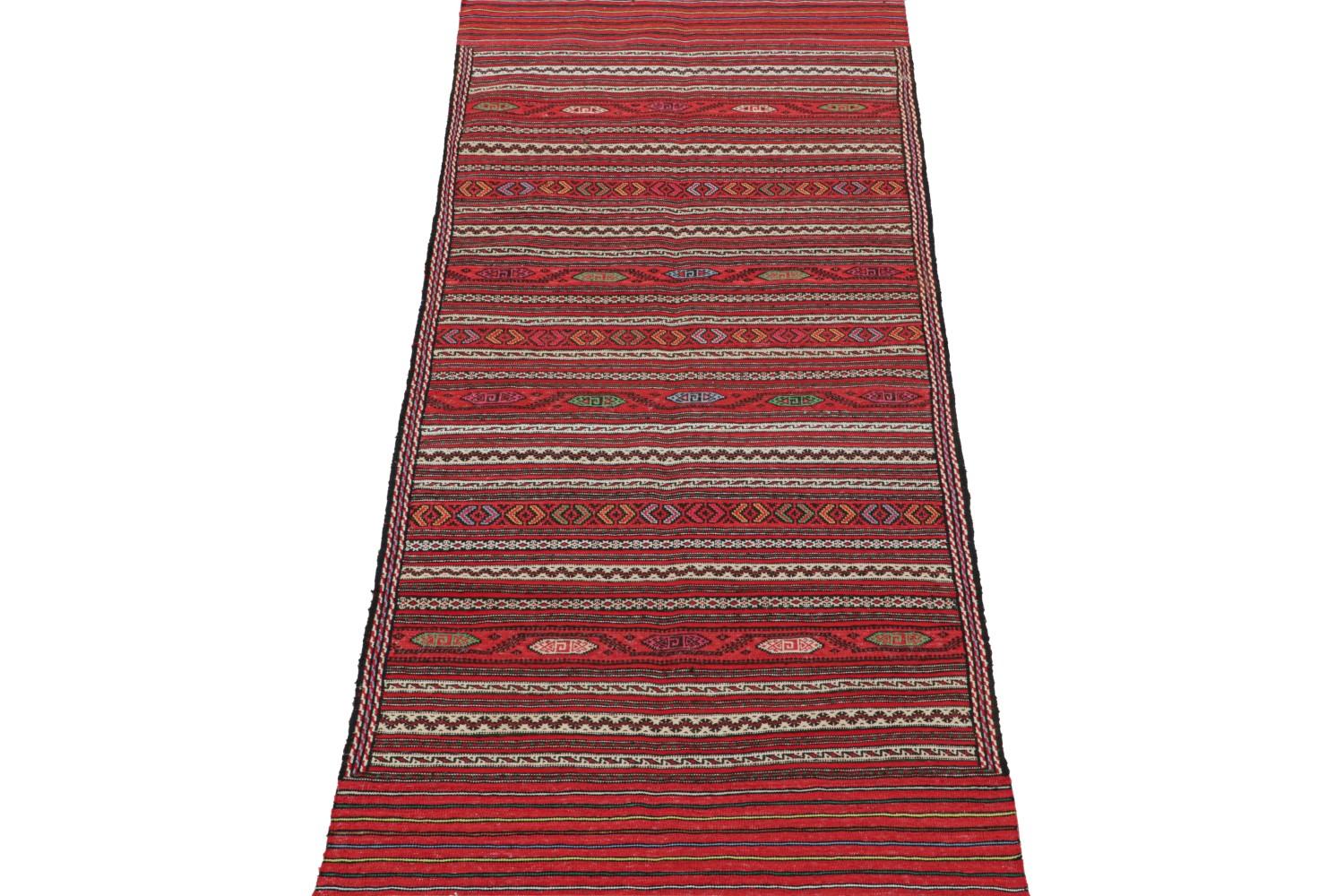 Red Vintage Baluch Tribal Kilim Runner with Stripes