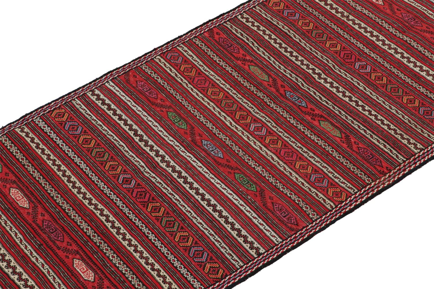 Red Vintage Baluch Tribal Kilim Runner with Stripes