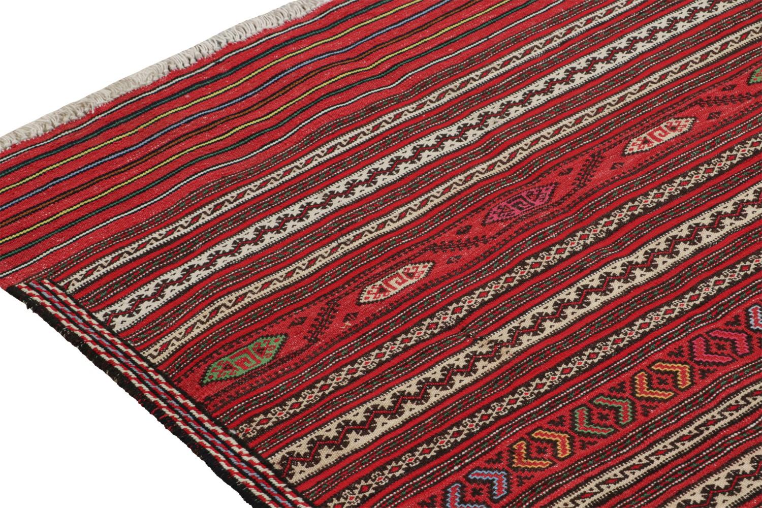 Red Vintage Baluch Tribal Kilim Runner with Stripes