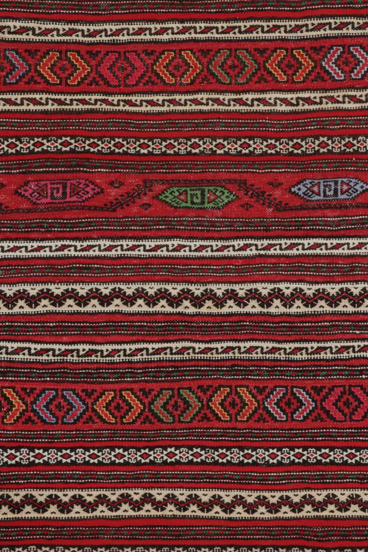 Red Vintage Baluch Tribal Kilim Runner with Stripes