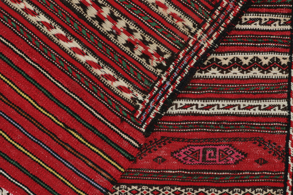 Red Vintage Baluch Tribal Kilim Runner with Stripes