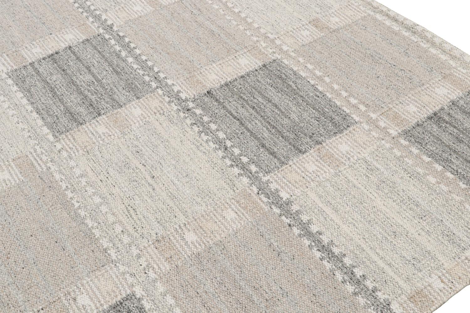Scandinavian Kilim Rug in Gray Geometric Patterns