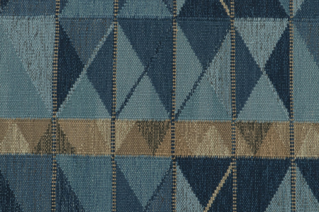 Custom Scandinavian Kilim Rug with Blue Geometric Patterns