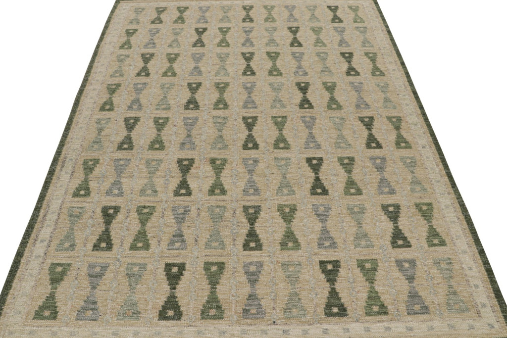 Custom Scandinavian Kilim Rug with Hourglass Patterns