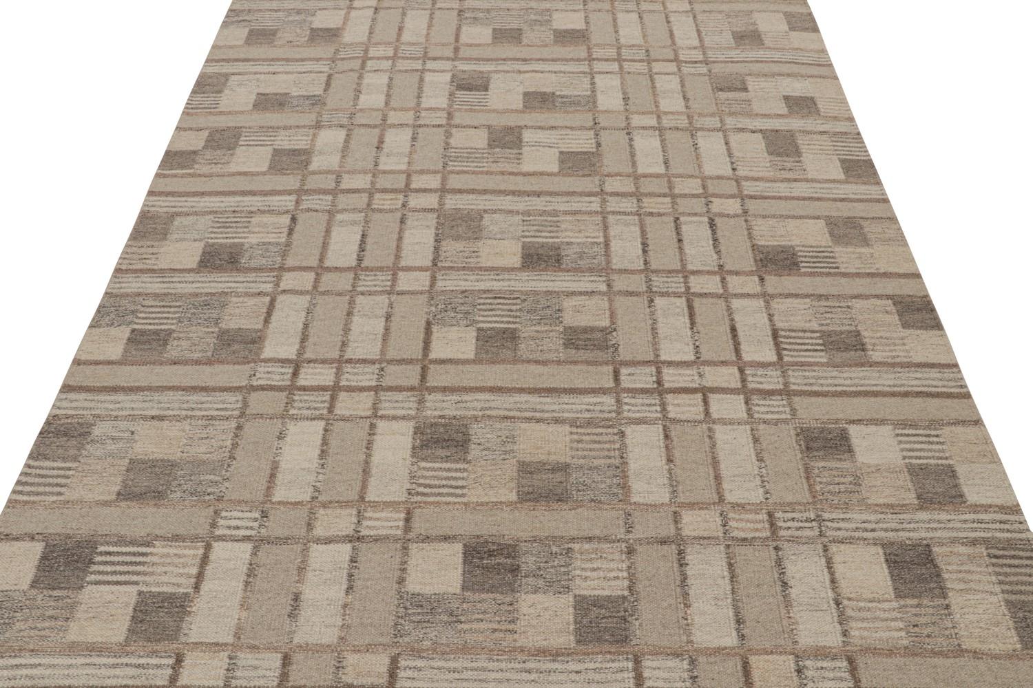 Scandinavian Kilim Rug in Beige-Brown Geometric Pattern