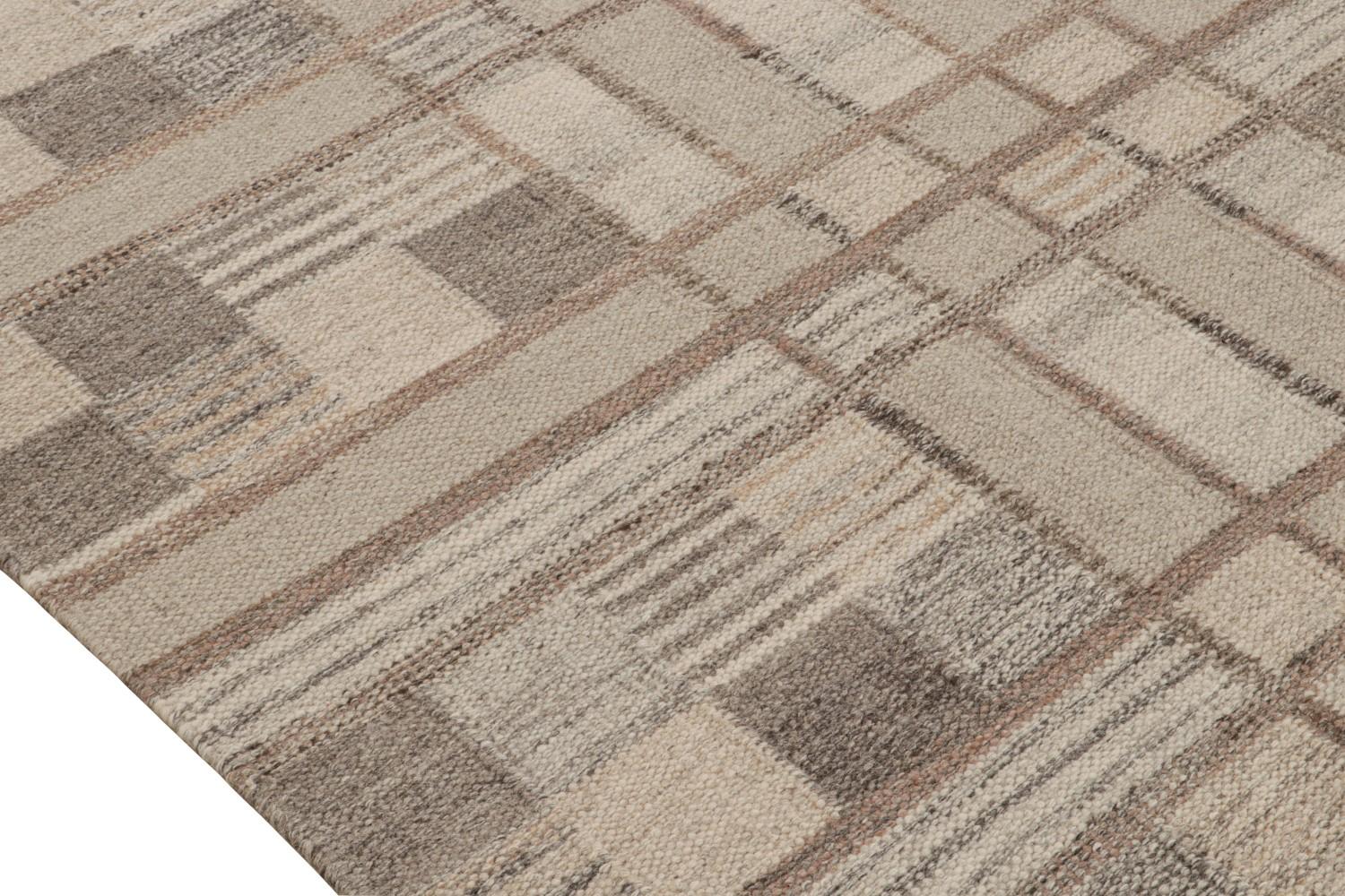 Scandinavian Kilim Rug in Beige-Brown Geometric Pattern