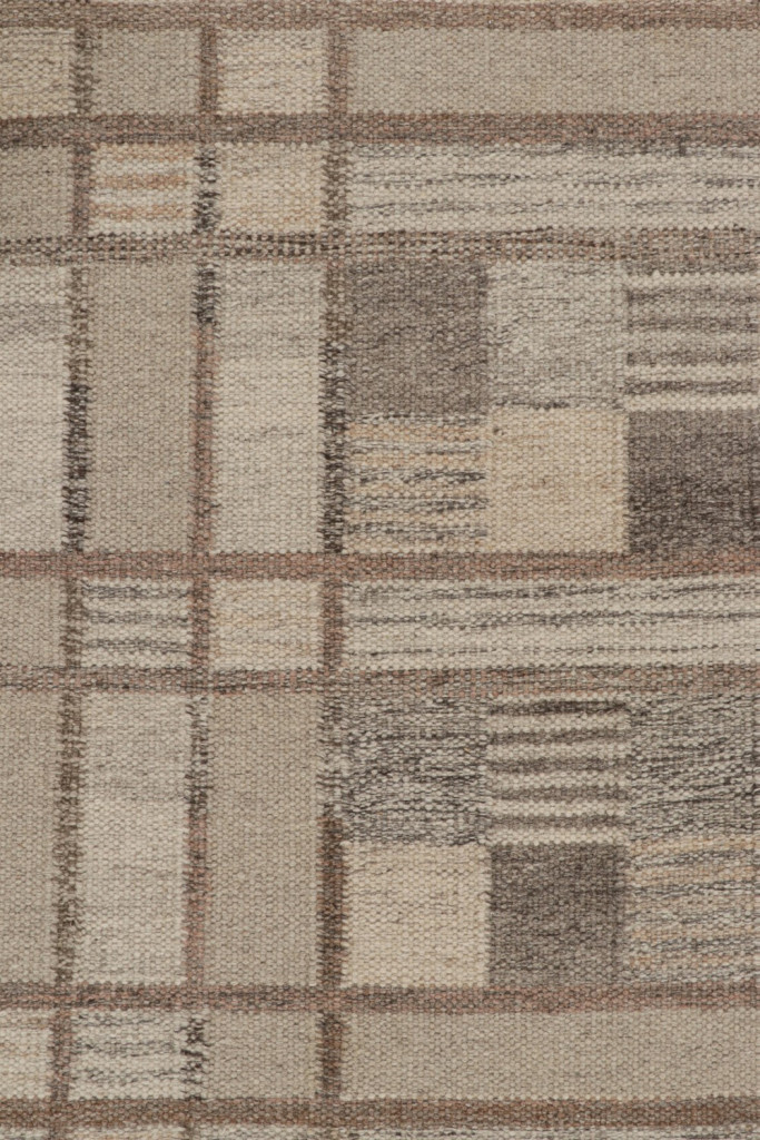 Scandinavian Kilim Rug in Beige-Brown Geometric Pattern