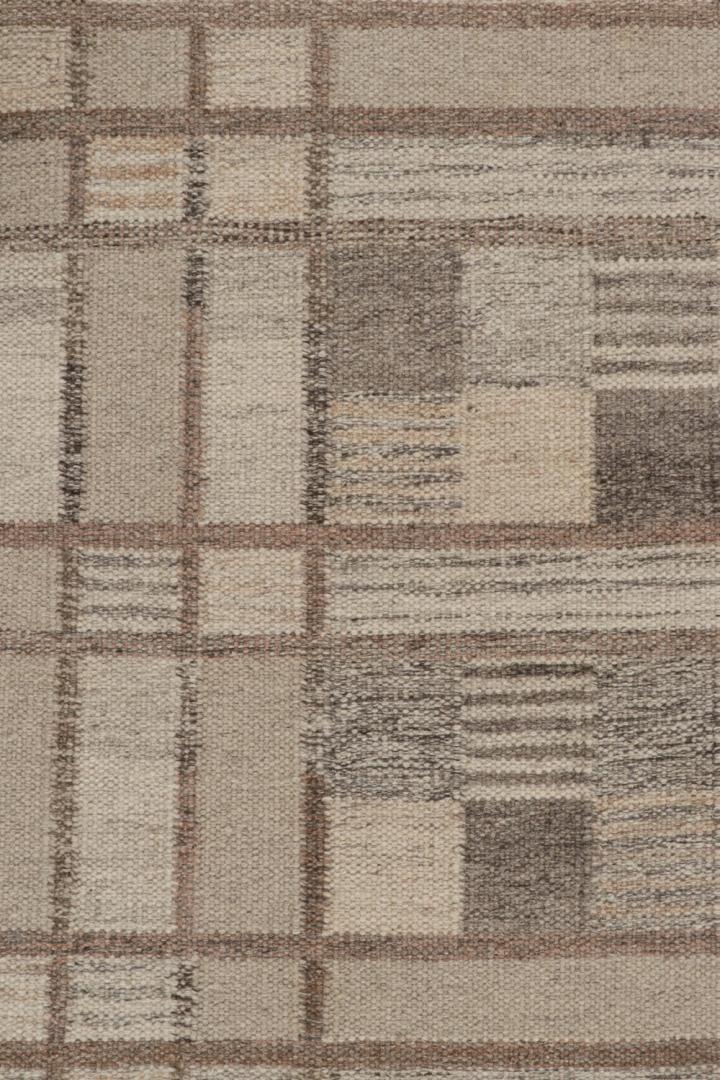Scandinavian Kilim Rug in Beige-Brown Geometric Pattern