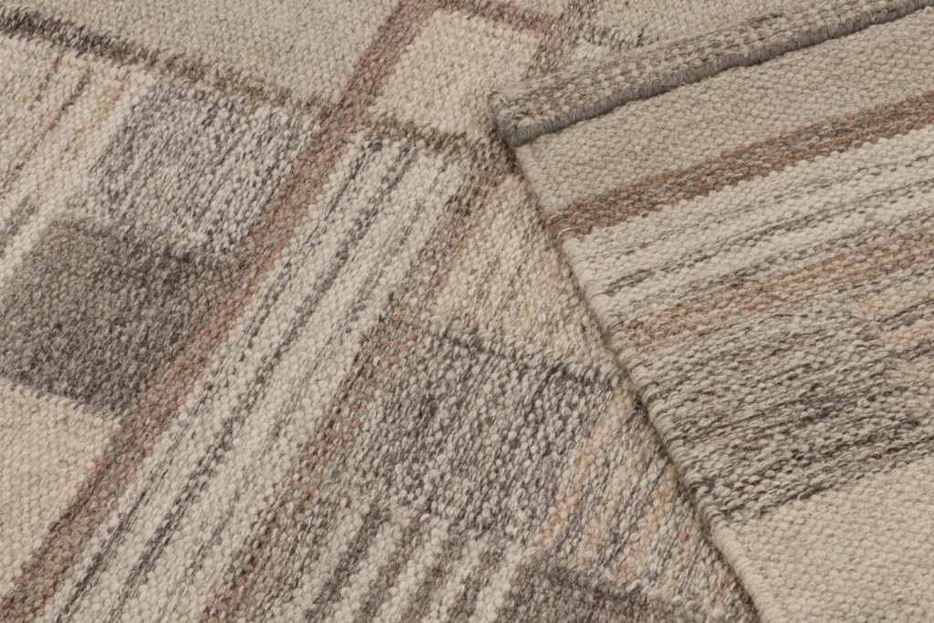 Scandinavian Kilim Rug in Beige-Brown Geometric Pattern