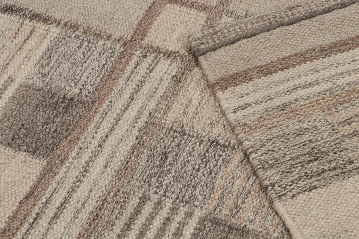 Scandinavian Kilim Rug in Beige-Brown Geometric Pattern