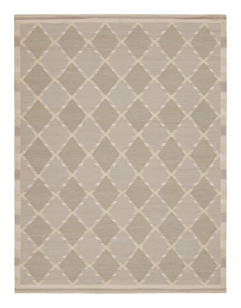 Scandinavian Rug with Beige Diamond Patterns