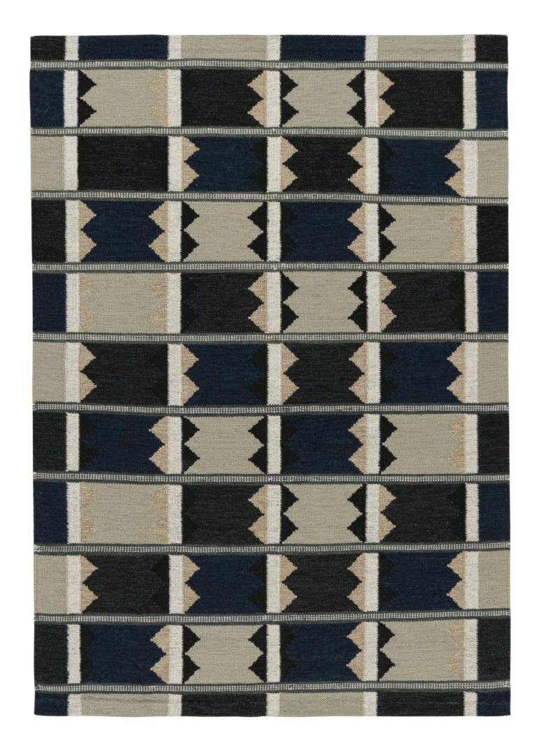 Scandinavian Kilim Rug in Blue and Gray