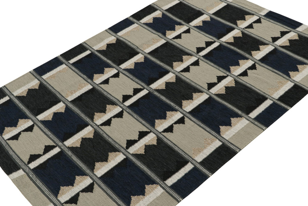 Scandinavian Kilim Rug in Blue and Gray
