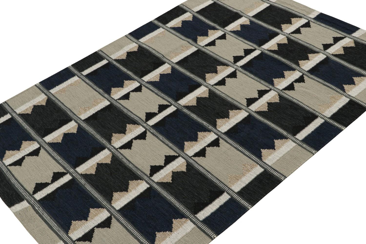 Scandinavian Kilim Rug in Blue and Gray