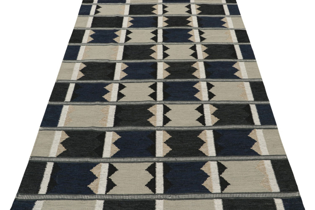 Scandinavian Kilim Rug in Blue and Gray