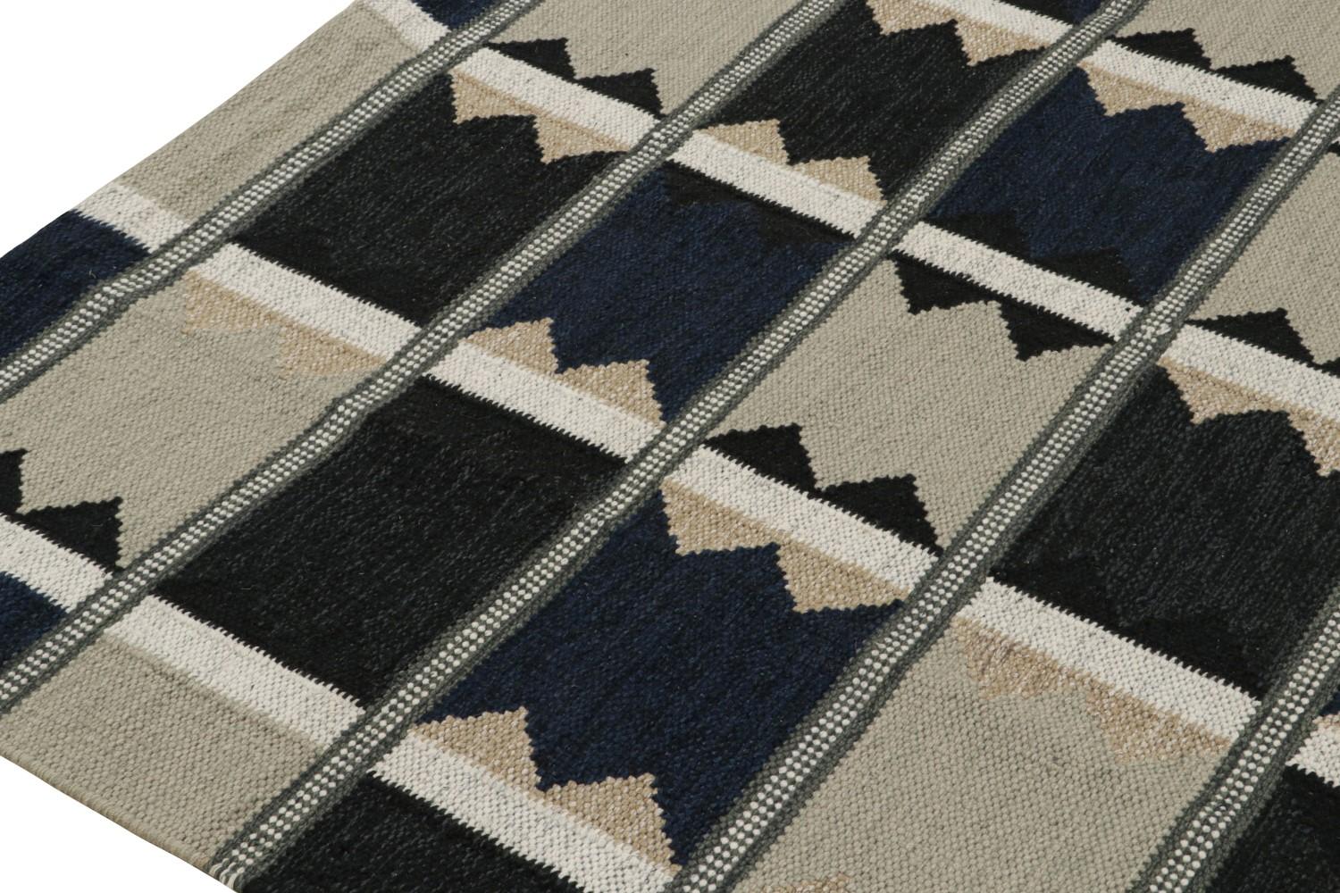 Scandinavian Kilim Rug in Blue and Gray