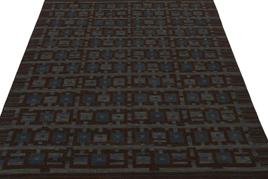 Scandinavian Kilim Rug in Blue and Brown