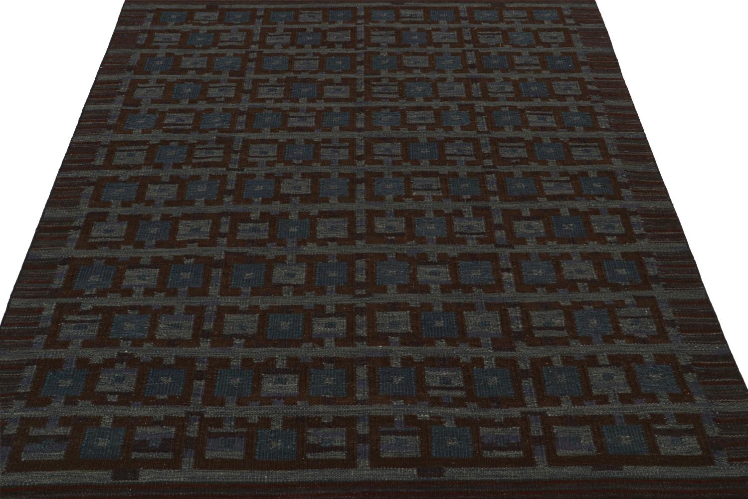 Scandinavian Kilim Rug in Blue and Brown
