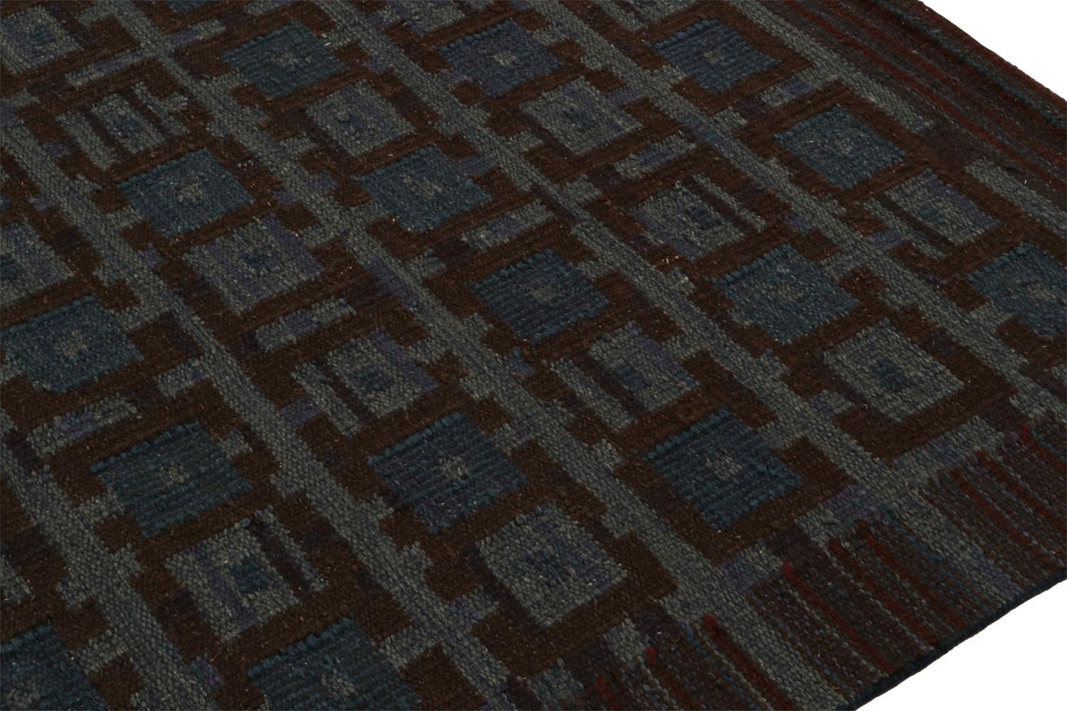 Scandinavian Kilim Rug in Blue and Brown