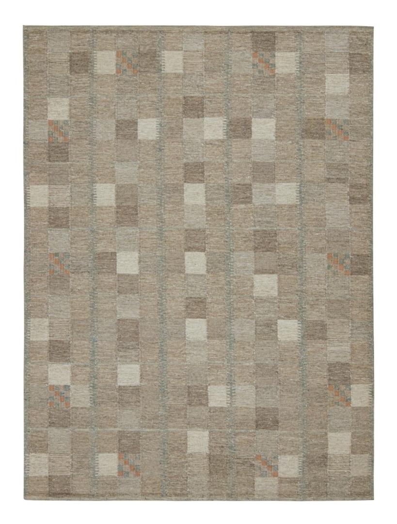 Swedish Scandinavian Kilim in Beige-Brown
