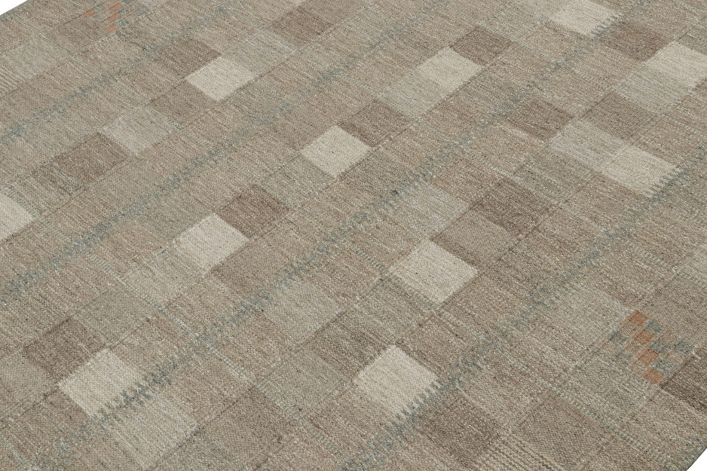 Swedish Scandinavian Kilim in Beige-Brown