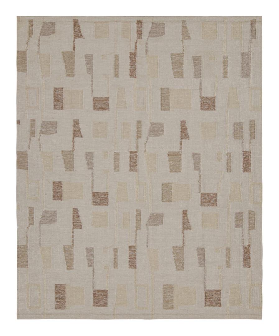 Silk Scandinavian Kilim Rug in Beige-Brown