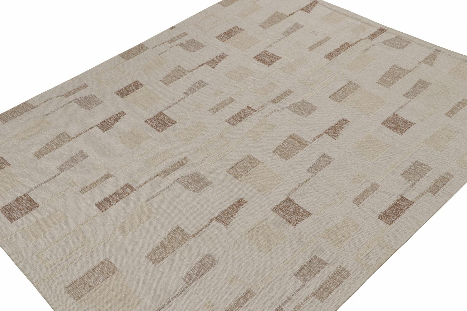 Silk Scandinavian Kilim Rug in Beige-Brown