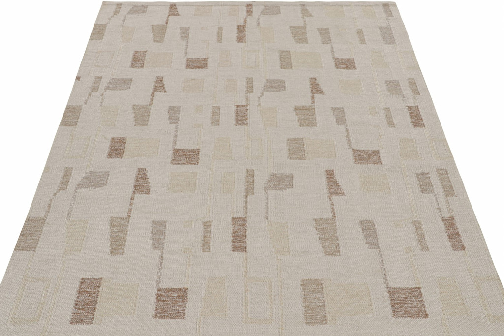 Silk Scandinavian Kilim Rug in Beige-Brown