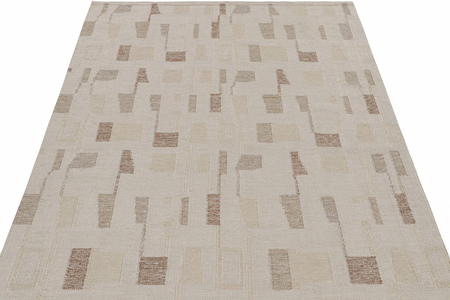 Silk Scandinavian Kilim Rug in Beige-Brown