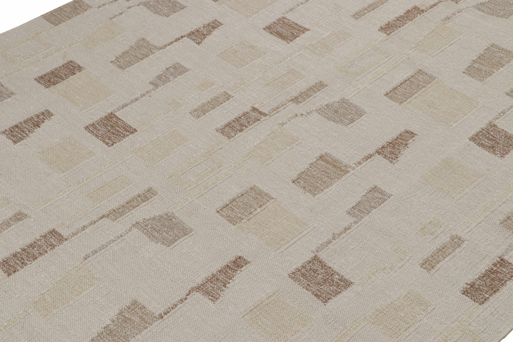 Silk Scandinavian Kilim Rug in Beige-Brown