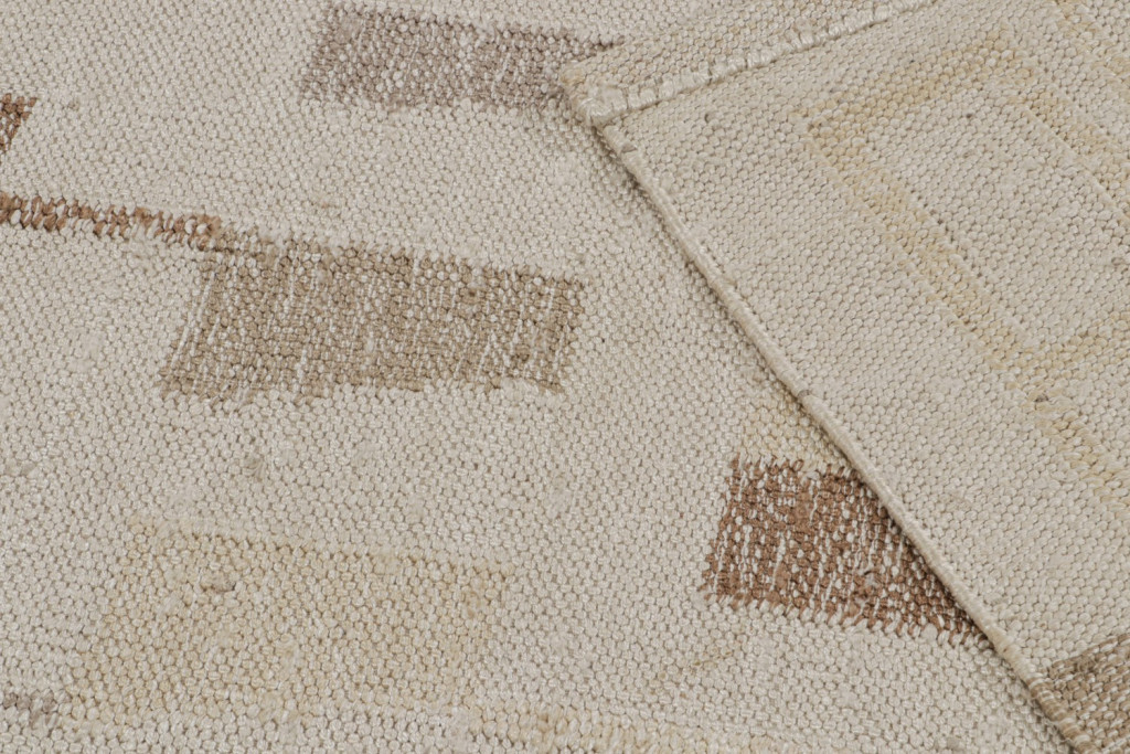 Silk Scandinavian Kilim Rug in Beige-Brown
