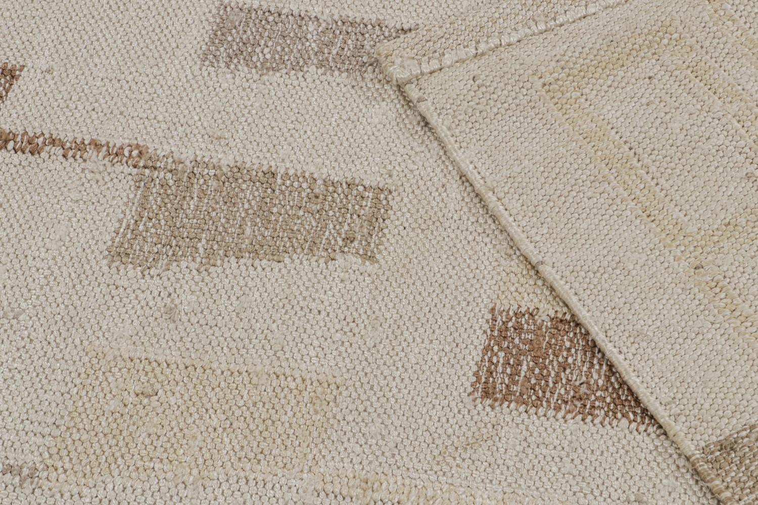 Silk Scandinavian Kilim Rug in Beige-Brown