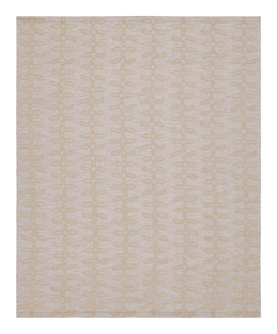 Scandinavian Kilim with Beige Floral Patterns