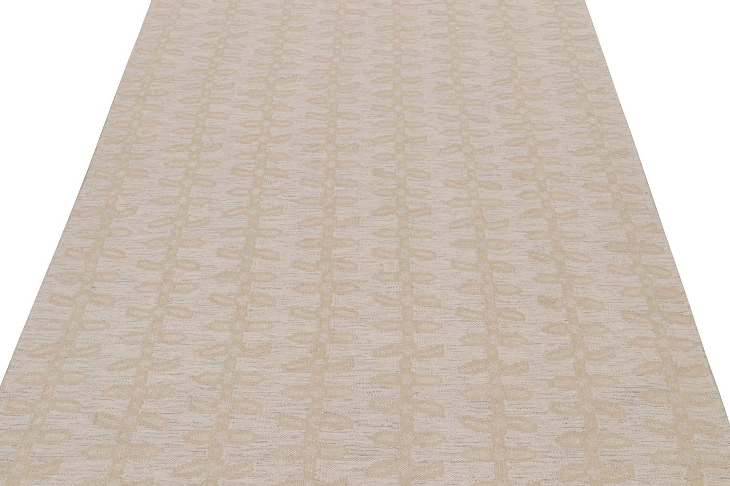 Scandinavian Kilim with Beige Floral Patterns