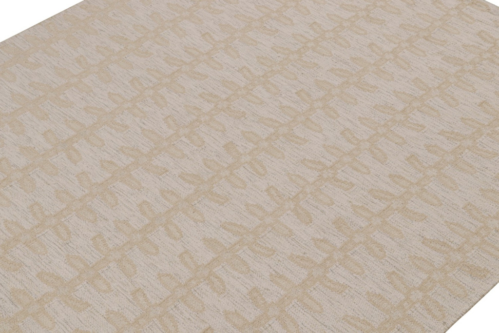 Scandinavian Kilim with Beige Floral Patterns