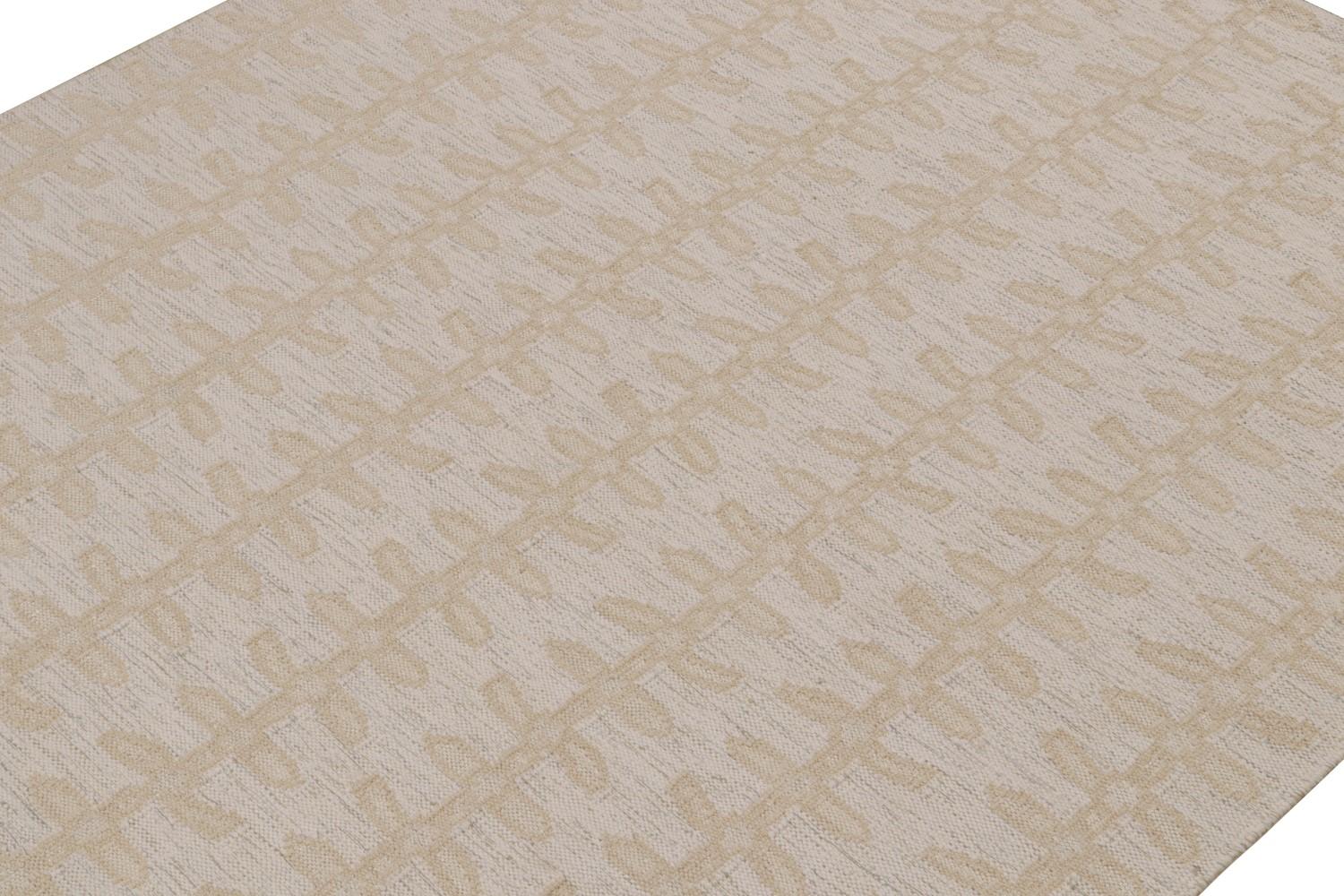 Scandinavian Kilim with Beige Floral Patterns