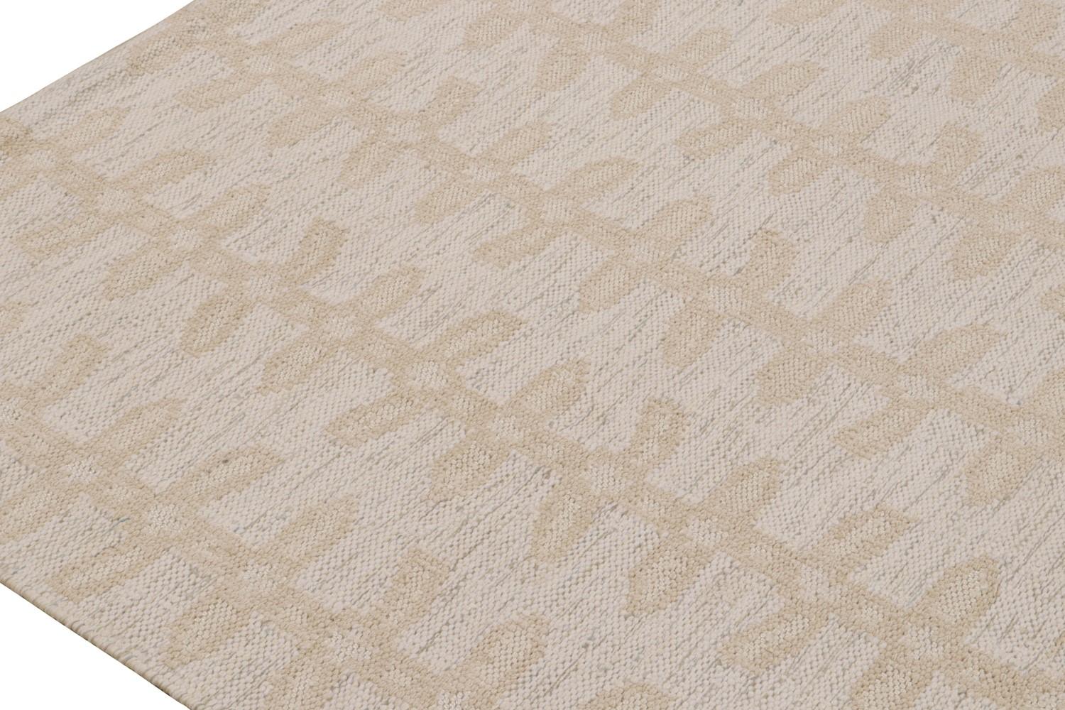 Scandinavian Kilim with Beige Floral Patterns