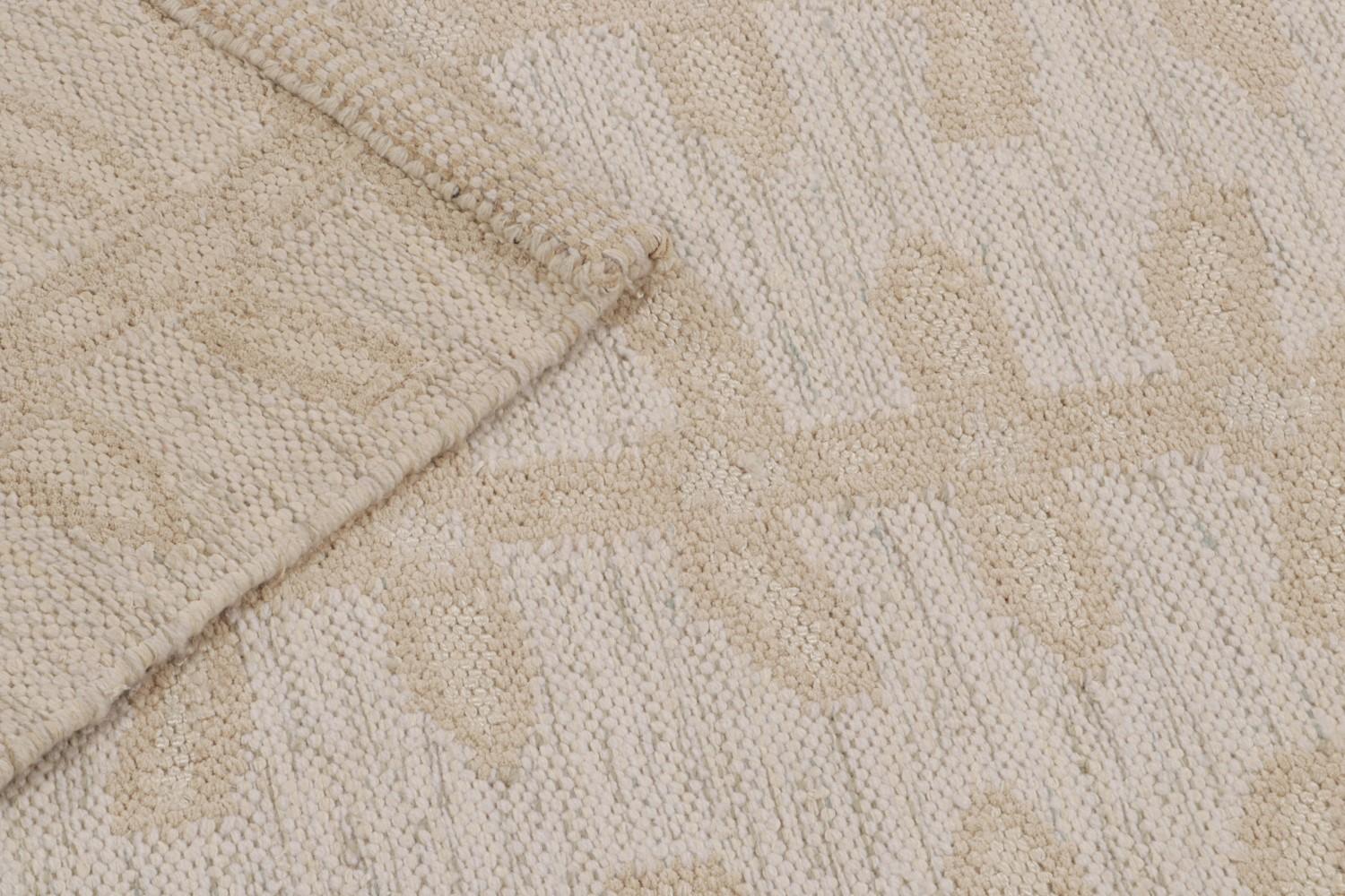 Scandinavian Kilim with Beige Floral Patterns
