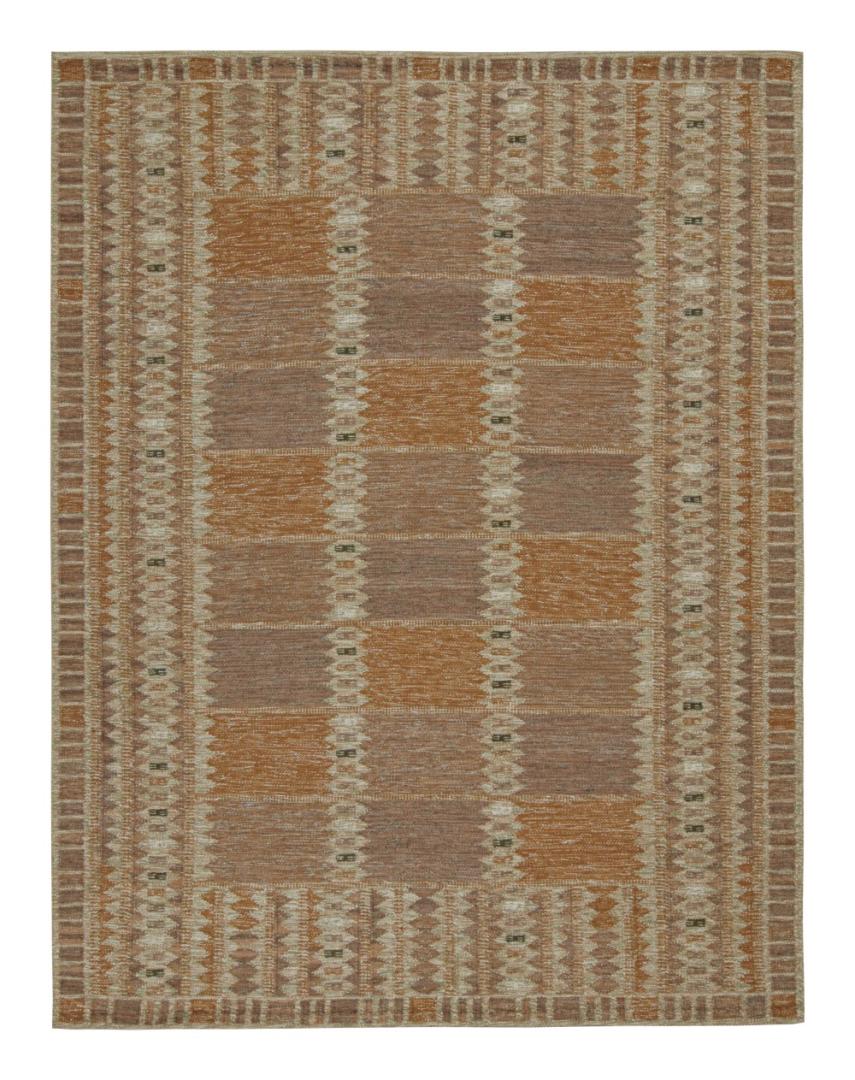 Scandinavian Rug with Beige-Brown Geometric Patterns