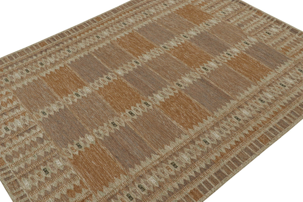 Scandinavian Rug with Beige-Brown Geometric Patterns
