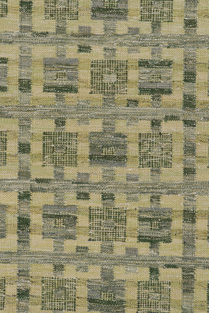 Flatweave Scandinavian Rug in Green Geometric Patterns