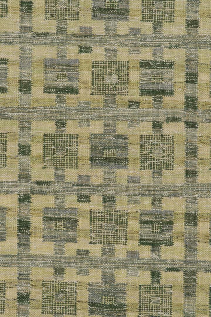 Flatweave Scandinavian Rug in Green Geometric Patterns