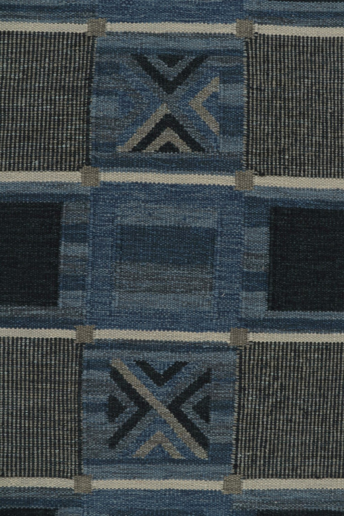 Blue Scandinavian Kilim Rug Geometric Pattern
