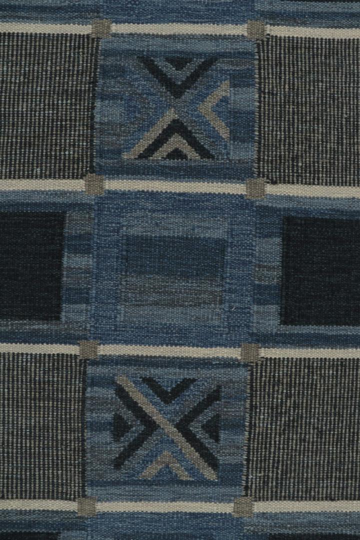 Blue Scandinavian Kilim Rug Geometric Pattern