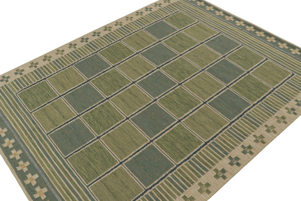 Custom Scandinavian Rug in Green Geometric Pattern