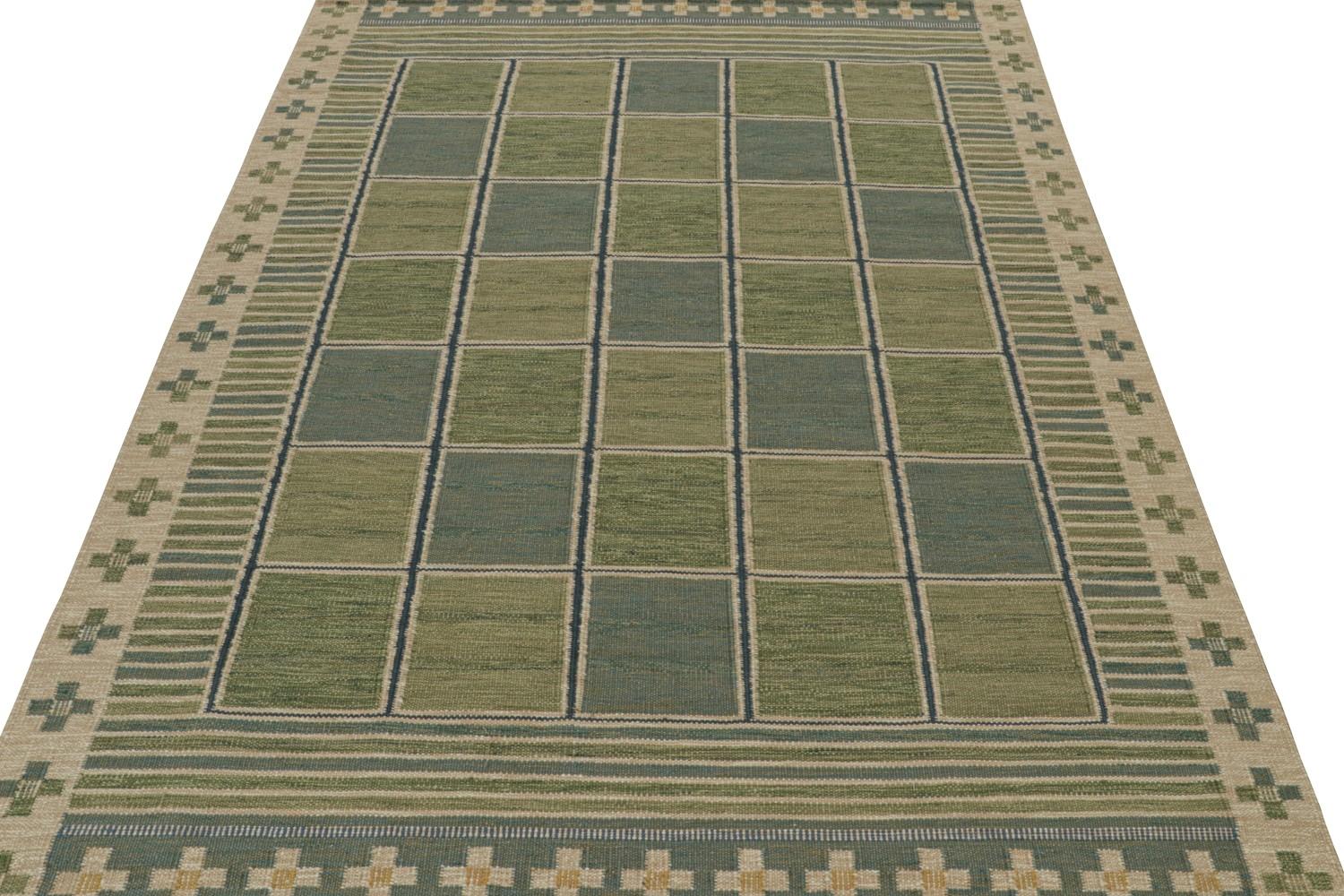 Custom Scandinavian Rug in Green Geometric Pattern