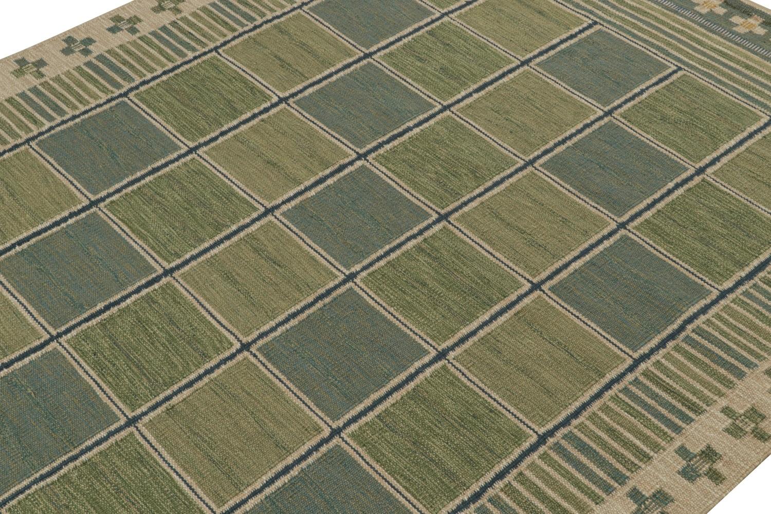 Custom Scandinavian Rug in Green Geometric Pattern