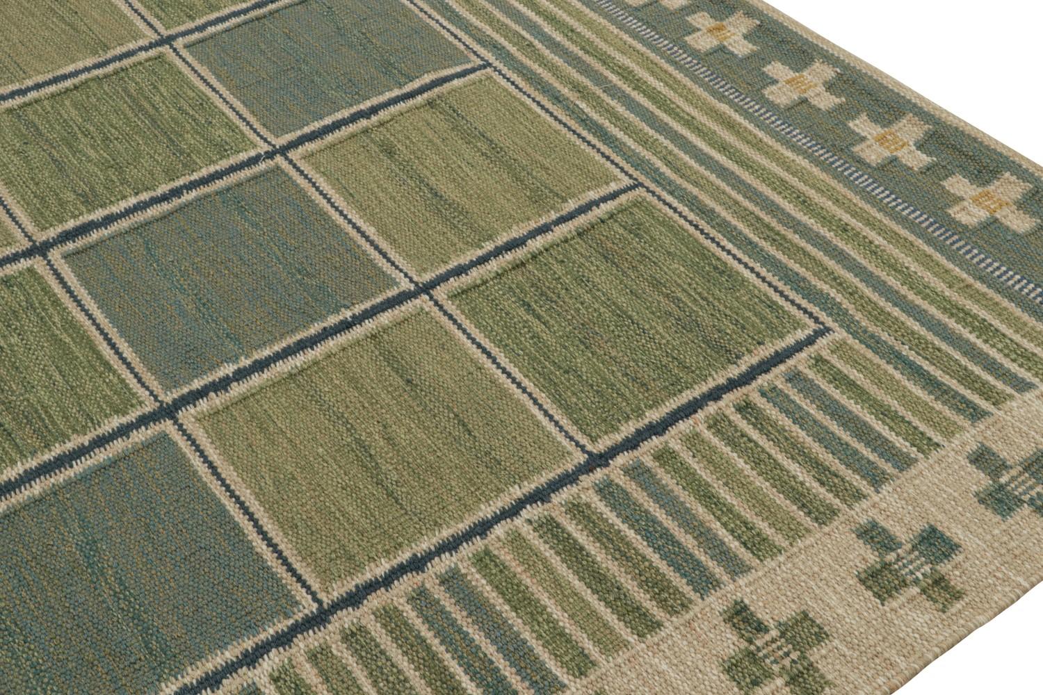 Custom Scandinavian Rug in Green Geometric Pattern