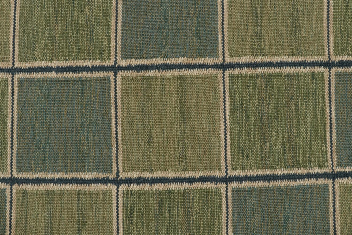 Custom Scandinavian Rug in Green Geometric Pattern